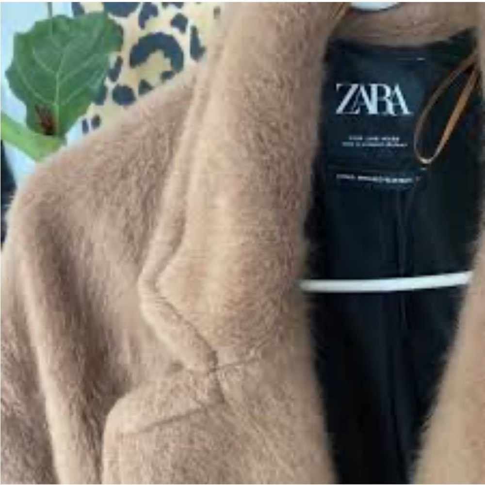 ZARA Faux Fur Teddy Tie Waist Coat Camel Small - Picture 9 of 16